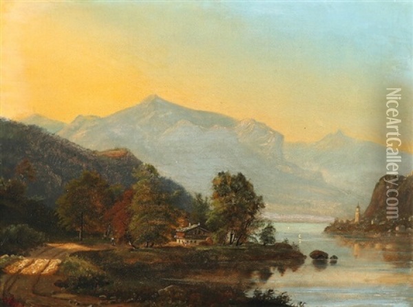 A Mountain Landscape With A Winding River Oil Painting - Frederik Christian Jacobsen Kiaerskou