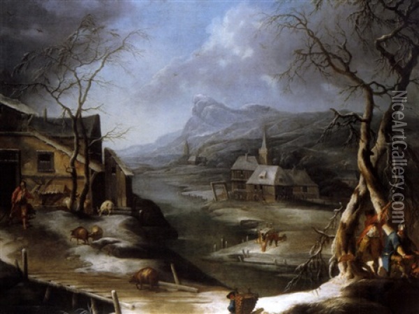 Winterlandschaft Mit Bauerngehoft Oil Painting - Marco Ricci