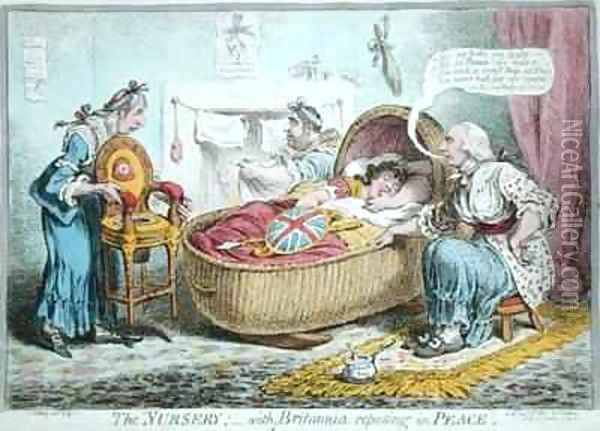 The Nursery with Britannia reposing in Peace Oil Painting - James Gillray