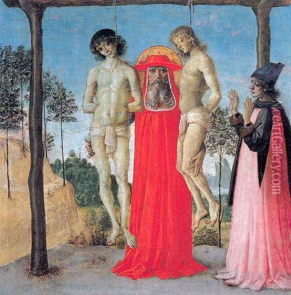 St. Jerome Supporting Two Men on the Gallows Oil Painting - Pietro Vannucci Perugino