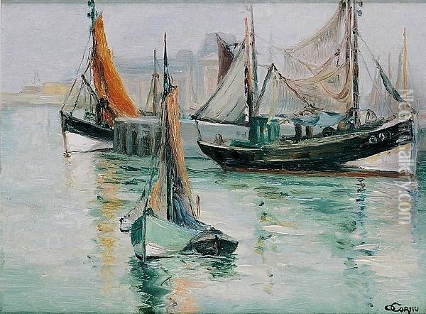 Harbour Scene, Le Havre Oil Painting - Oscar Cornu