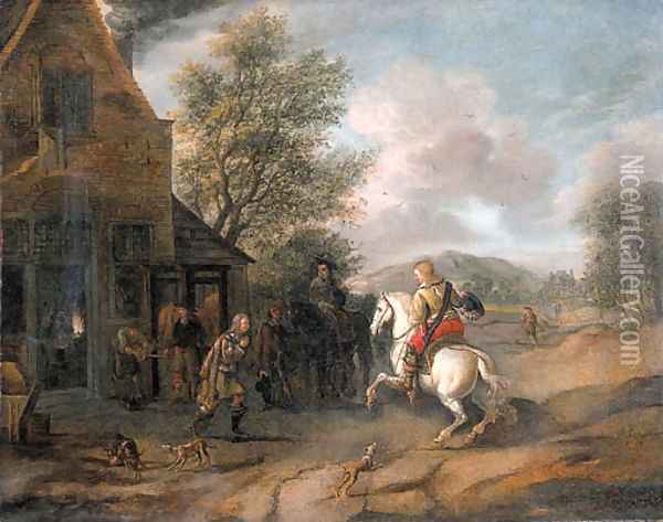Travellers at the blacksmith's Oil Painting - Philips Wouwerman
