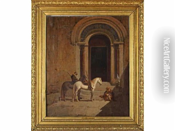 La Halte Des Cavaliers Arabes Oil Painting - Paul Delamain