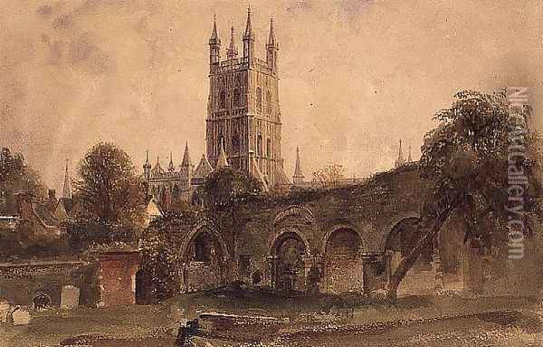 Gloucester Cathedral with the Ruins of St. Catherines Church Oil Painting - Peter de Wint