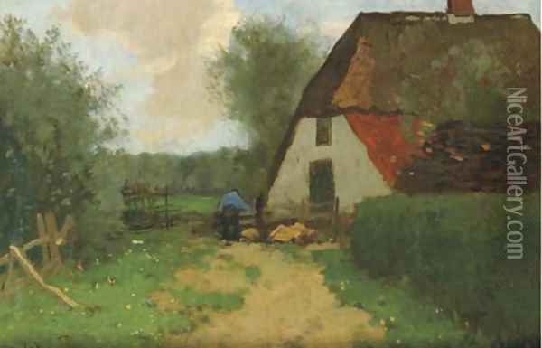 A farmer at work, The Veluwe Oil Painting - Cornelis Kuijpers