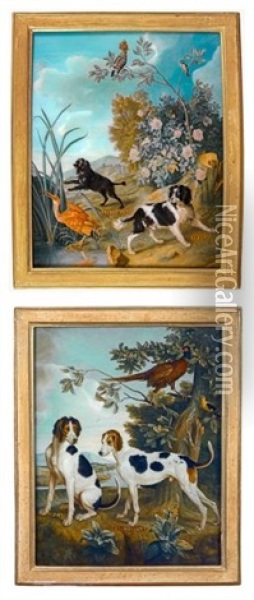 Pompee Et Florissant Et Merluzine Et Cocoo (pair) Oil Painting - Alexandre Francois Desportes