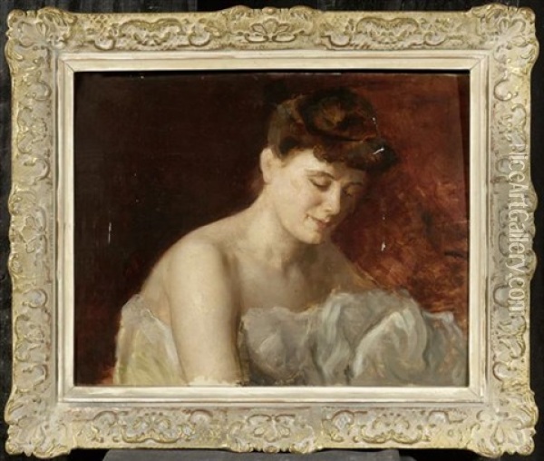 Frau Herabblickend Oil Painting - Charles Joshua Chaplin