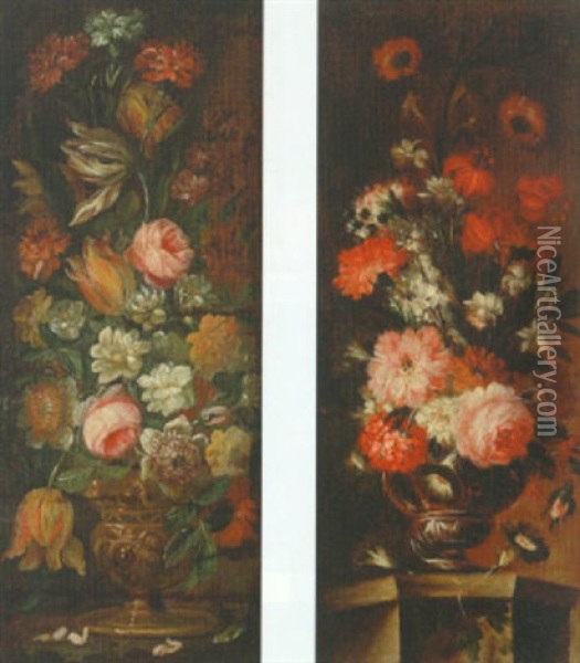 Opstilling Med Blomster I Vase Oil Painting - Andrea Scacciati the Younger