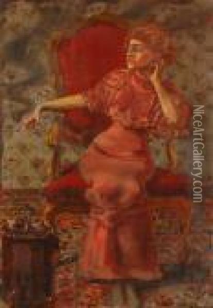 Sitzende Dame In Einem Interieur Oil Painting - Albert von Keller