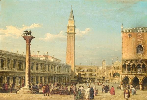 A View Of St Mark's Square From The Grand Canal Oil Painting - Edward Pritchett