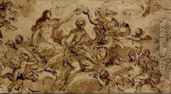 Le Couronnement De La Vierge Oil Painting - Giacinto Brandi