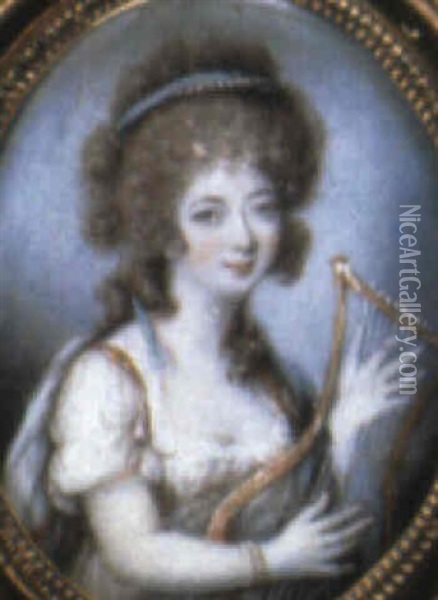 A Lady Playing A Lyre Oil Painting - William Singleton