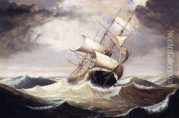 Three-Master in Rough Sea 1856 Oil Painting - Fitz Hugh Lane