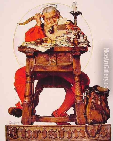 Santa at his Desk Oil Painting - Norman Rockwell