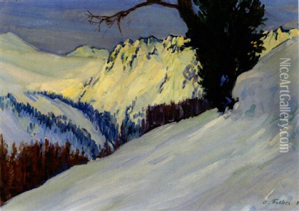 Verschneite Hochgebirgslandschaft An Einem Sonnigen Tag Oil Painting - Carl Friedrich Felber
