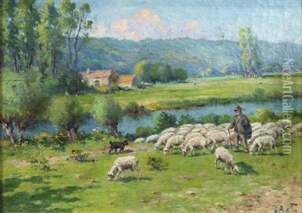 Shepherd And His Flock Oil Painting - Mederic Bottin
