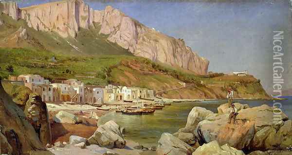 A Fishing Village at Capri Oil Painting - Louis Gurlitt