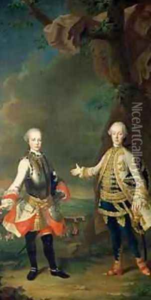 Joseph and Leopold sons of Francis I and Maria Theresa of Austria Oil Painting - Martin II Mytens or Meytens