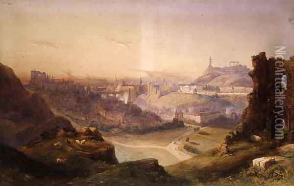 Edinburgh from Salisbury Crags, 1849 Oil Painting - Thomas Charles Leeson Rowbotham