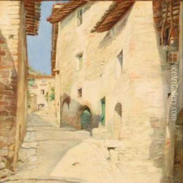 A Winding Little Street In Assisi, Italy Oil Painting - Sally Philipsen