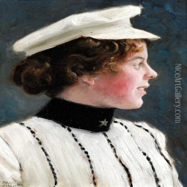 The Artist's Eldest Daughter Harriet Seen In Profile Oil Painting - Paul-Gustave Fischer