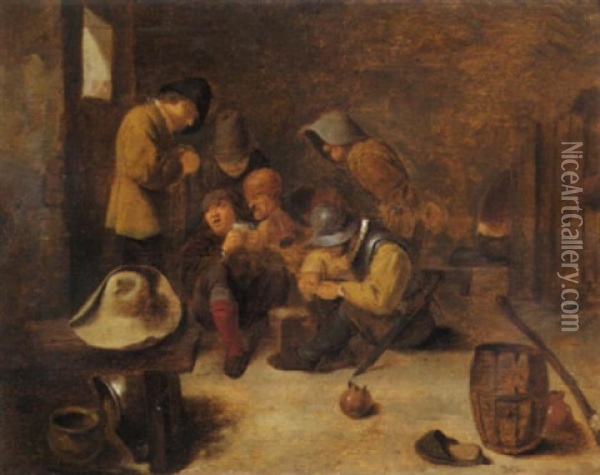 Interieur Mit Soldaten Beim Kartenspielen Oil Painting - Adriaen Brouwer