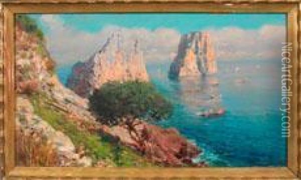 Ansicht Von Capri Mit Blick Auf Die Faraglioni Oil Painting - Giuseppe Giardiello