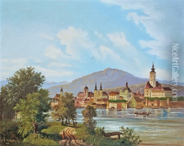 Folyoparti Varoska Latkepe Oil Painting - Ferdinand Feldhuetter