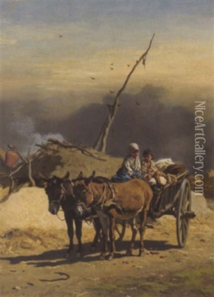 Ungarischer Eselkarren Oil Painting - August Xaver Carl von Pettenkofen