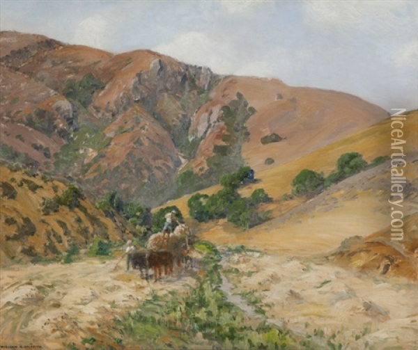 Harvest Time, Farmers Making Hay In Laguna Canyon At Big Bend Oil Painting - William Alexander Griffith
