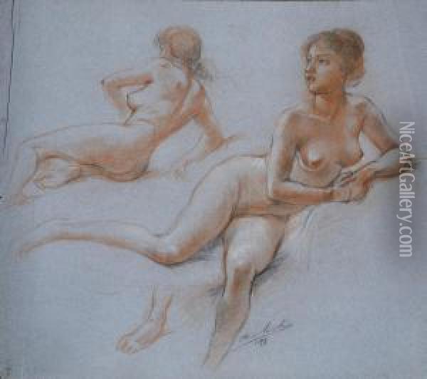 Deux Nus Feminins Oil Painting - Adolphe Lalire