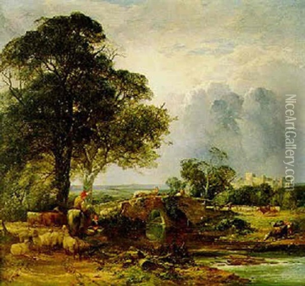 Flusslandschaft Mit Hirten Oil Painting - William Gosling