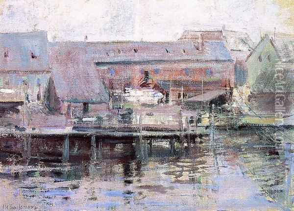 Waterfront Scene Gloucester Oil Painting - John Henry Twachtman