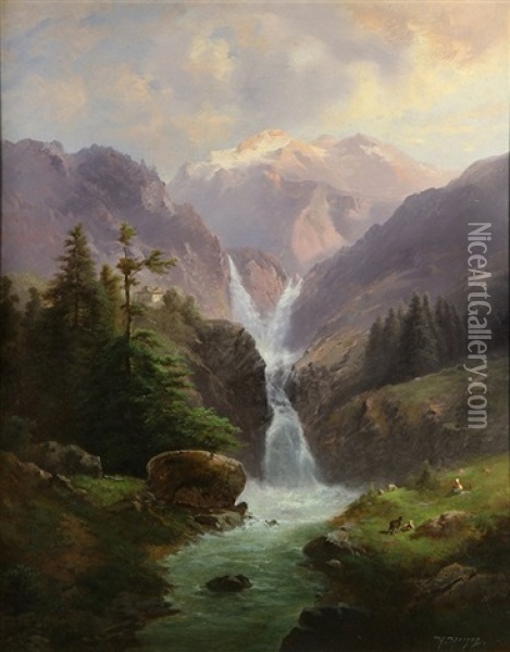 Mountain Stream Vista Oil Painting - Hermann Herzog