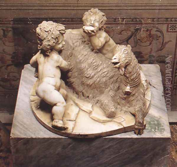 The Goat Amalthea with the Infant Jupiter and a Faun Oil Painting - Gian Lorenzo Bernini