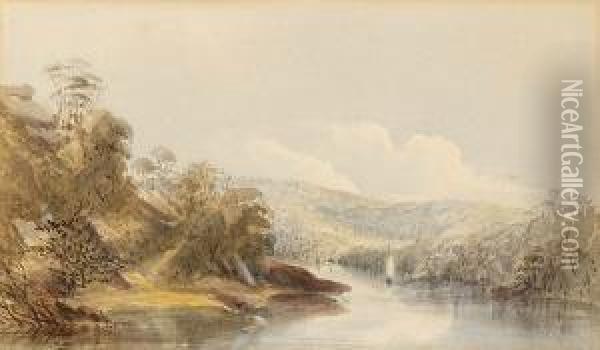 Tasmanian River Scene Oil Painting - John Skinner Prout