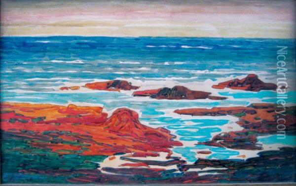 La Mer Entre Nice Et Monte Carlo Oil Painting - Raoul Van Maldere