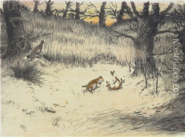 Scenes Of Foxes And Hunting Oil Painting - Cecil Charles Windsor Aldin