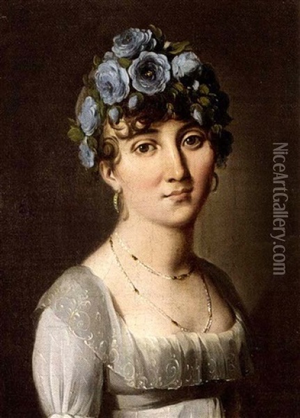 Portrait Of A Lady In A Petal Hat Oil Painting - Louis Leopold Boilly