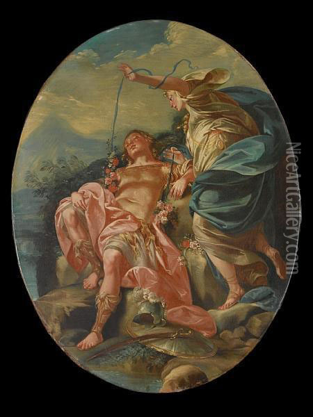 Armida And The Sleeping Rinaldo Oil Painting - Claudio Francesco Beaumont