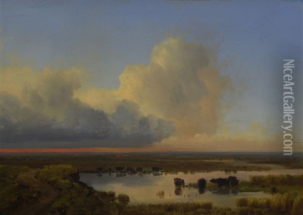 Landschaft In Den Pontinischen Sumpfen Oil Painting - Heinrich Buerkel