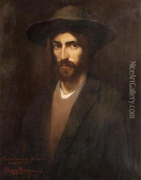 Kalapos Ferfi Portreja Oil Painting - Zsigmond Nagy