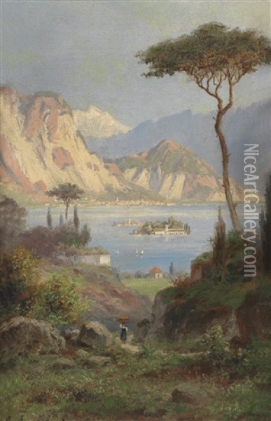 Blick Auf Isola Bella Am Lago Maggiore Oil Painting - Hermann Ludwig Heubner