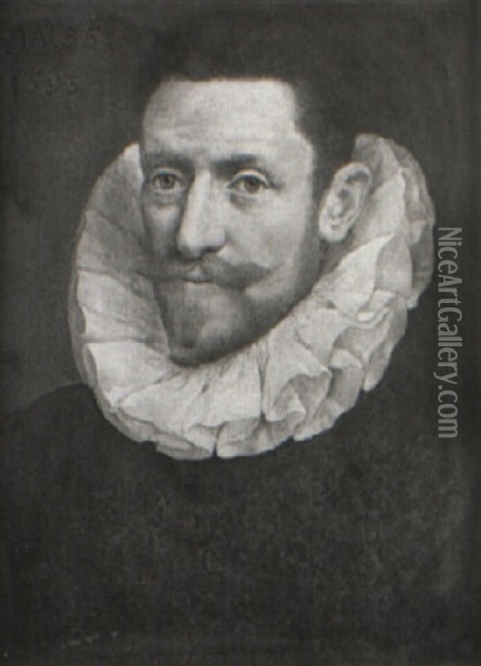 Portrait (hugo Grotius?) Wearing A Brocade Doublet And White Ruff Oil Painting - Frans Pourbus the younger