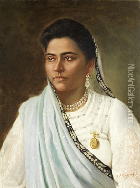 Portrait Of A Lady Oil Painting - Manchershaw Fakirjee Pithawalla