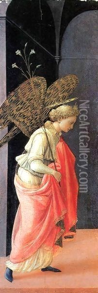 Annunciation, left wing Oil Painting - Fra Filippo Lippi