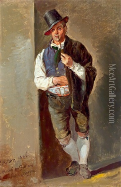 Ein Bauer, In Bruck Bei Zell Am See, Pinzgau Oil Painting - Eduard Ritter