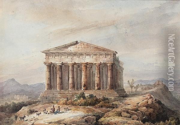 The Temple Of Concord At Agrigento, Sicily Oil Painting - Giacinto Gigante