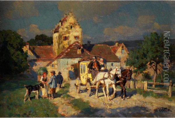Postkutsche Vor Dem Tor Einesfrankischen Stadtchens Oil Painting - Wilhelm Velten
