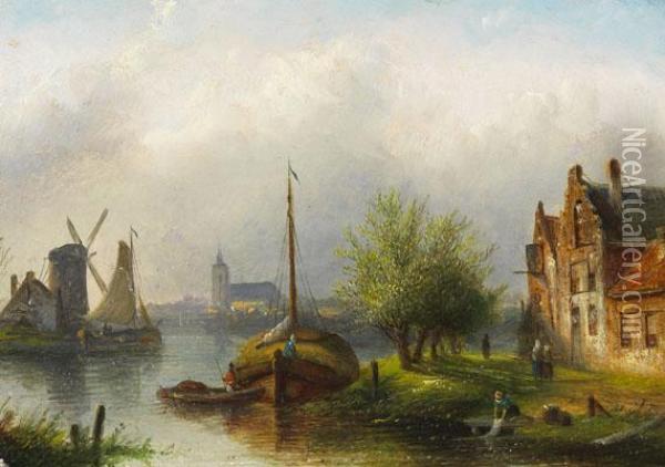 Sommerliche Fluslandschaft Oil Painting - Jan Jacob Coenraad Spohler